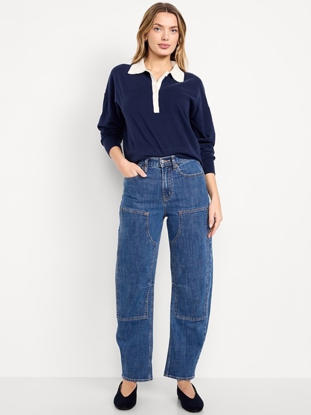 Old Navy Women's High Rise Baggy Barrel Utility Dark Wash Jeans   |   Size:  10